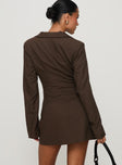 back view of model wearing Princess Polly Dianah Blazer Mini Dress Brown V-Neck 