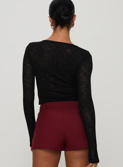 back view of model wearing Princess Polly Sandrine Twist Long Sleeve Top Black Full Sleeves Crew Neck 