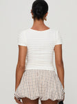 back view of model wearing Princess Polly For The Better Textured Top White Short Sleeves Crew Neck 