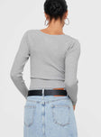 back view of model wearing Princess Polly Dimitra Twist Bodysuit Grey Full Sleeves V-Neck 