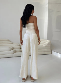 back view of model wearing Princess Polly Louis Linen Blend Pants White Petite 