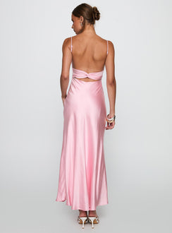 back view of model wearing Princess Polly Penelopi Maxi Dress Pink Sweetheart Neckline 