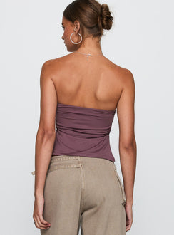 back view of model wearing Princess Polly Round The World Strapless Purple Sleeveless straight 