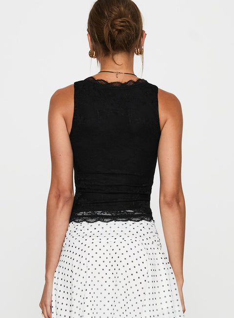 back view of model wearing Princess Polly Far Away Top Black Sleeveless V-Neck 