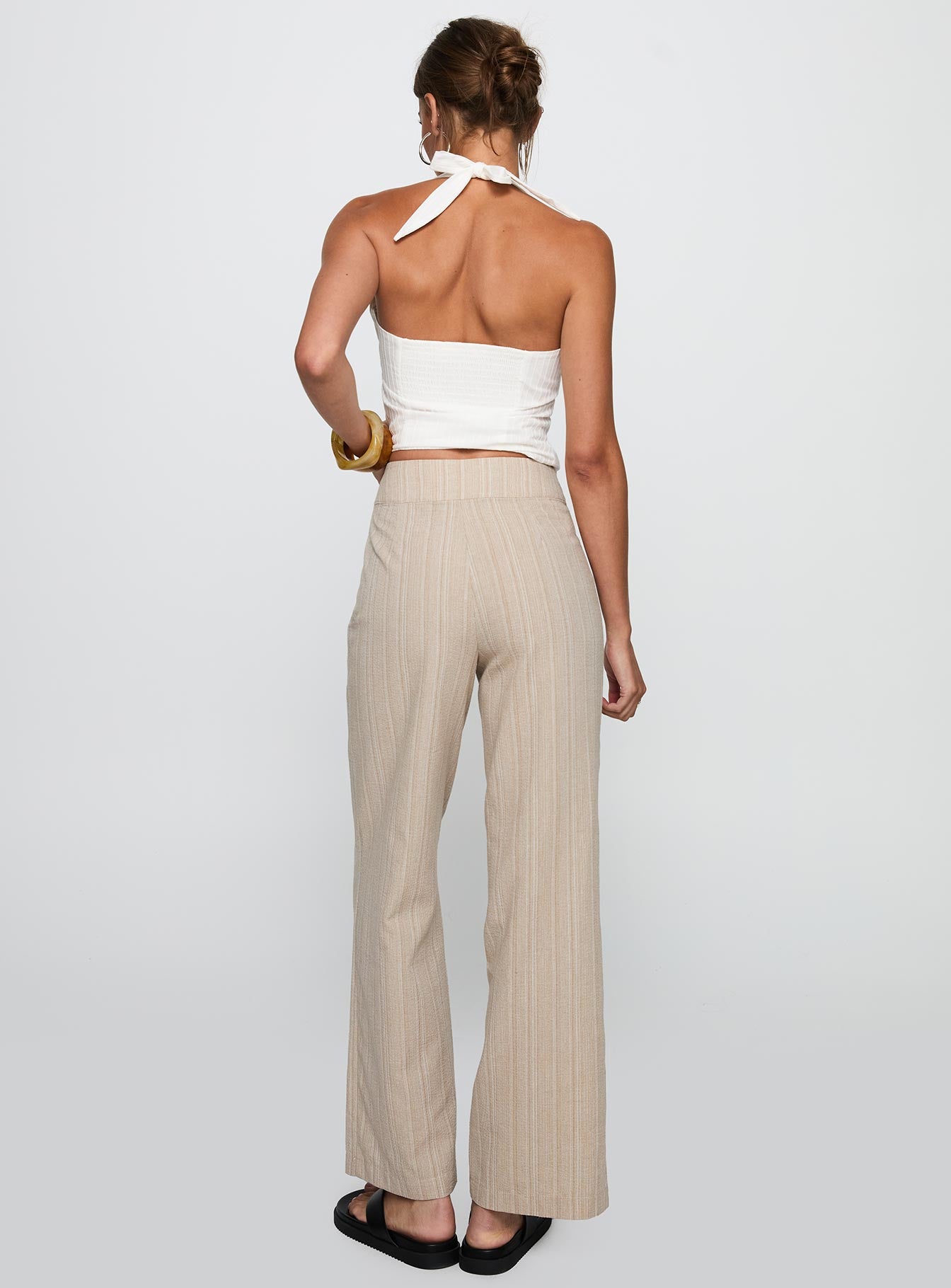 back view of model wearing Princess Polly Rush Hours Tie Up Pants Beige 