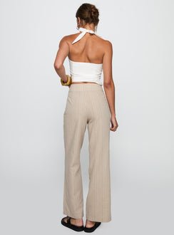 back view of model wearing Princess Polly Rush Hours Tie Up Pants Beige 