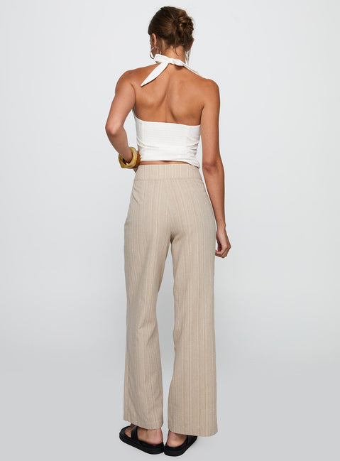 back view of model wearing Princess Polly Rush Hours Tie Up Pants Beige 