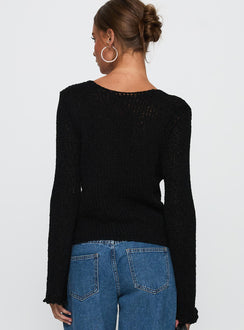 back view of model wearing Princess Polly Swain Knit Cardigan Black Cropped Jumpers 