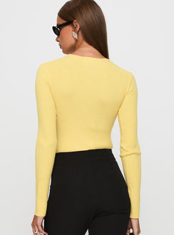 back view of model wearing Princess Polly Kerra Long Sleeve Bodysuit Lemon Full Sleeves 