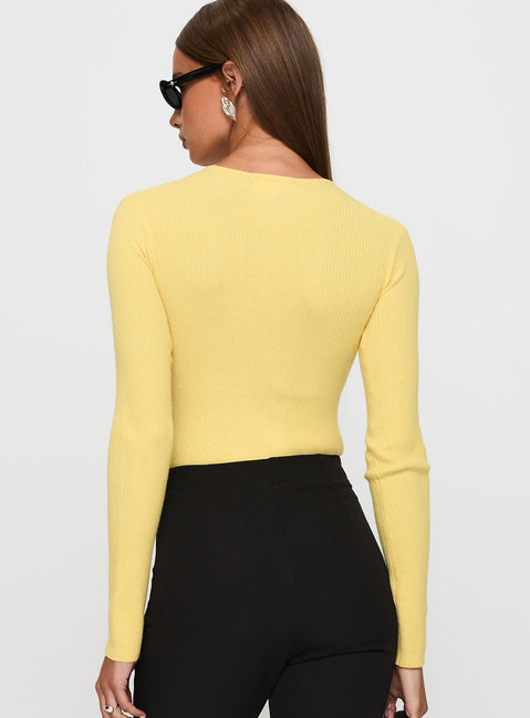 back view of model wearing Princess Polly Kerra Long Sleeve Bodysuit Lemon Full Sleeves 