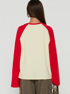 Settle Down Long Sleeve Raglan Top Lemon / Red