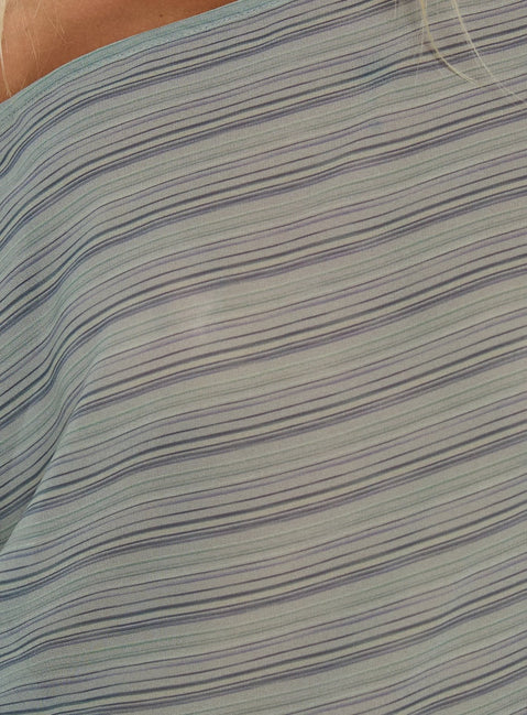 Lindenn Off Shoulder Sheer Top Grey Stripe