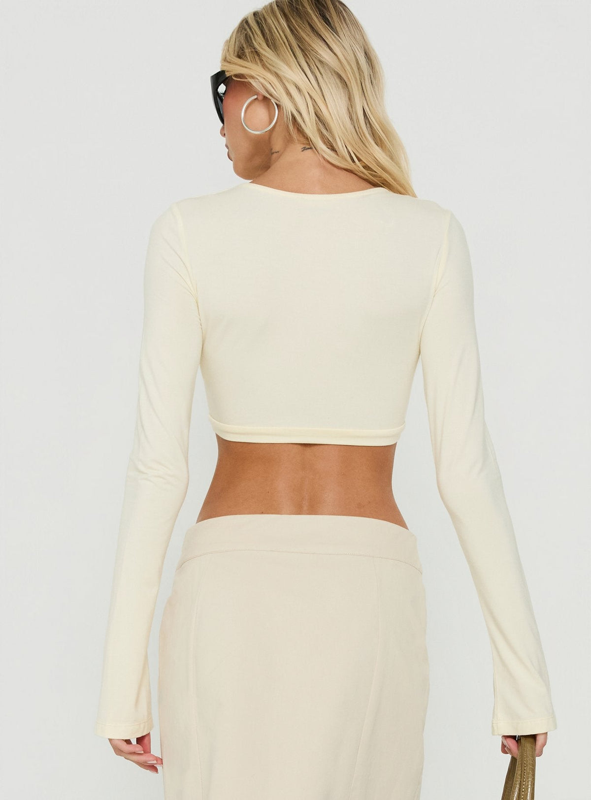 Madalyna Long Sleeve Keyhole Micro Top Cream