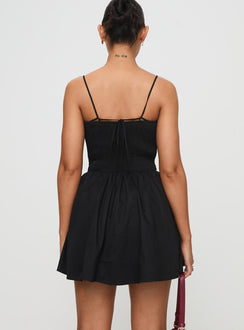 back view of model wearing Princess Polly Matisse Mini Dress Black Tall Square Neck 