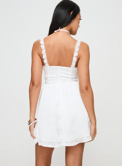 back view of model wearing Princess Polly Ondina Mini Dress White Sweetheart Neckline 