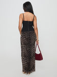 back view of model wearing Princess Polly Ergo Maxi Skirt Leopard Maxi 