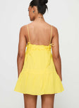 back view of model wearing Princess Polly Dionne Mini Dress Lemon Plunger 