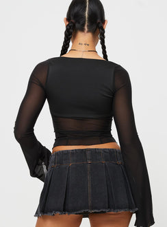back view of model wearing Princess Polly Sevina Long Sleeve Mesh Corset Top Black Full Sleeves Square Neck 