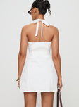 back view of model wearing Princess Polly Mallorie Halter Mini Dress White Scoop Neck 