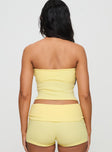 back view of model wearing Princess Polly Baseline Strapless Rib Top Yellow Sleeveless straight 