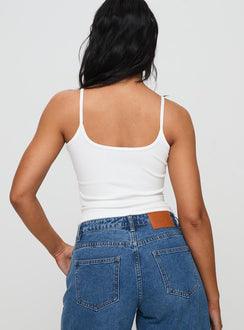 back view of model wearing Princess Polly Baseline Rib Top White Sleeveless Square Neck 