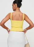 back view of model wearing Princess Polly Dalma Twist Top Yellow Sleeveless Sweetheart 