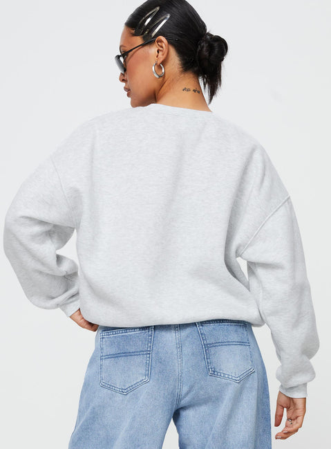 back view of model wearing Princess Polly Charlotte Crewneck Sweatshirt Grey 