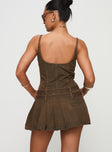 back view of model wearing Princess Polly Biker Mini Dress Petrol Scoop Neck 