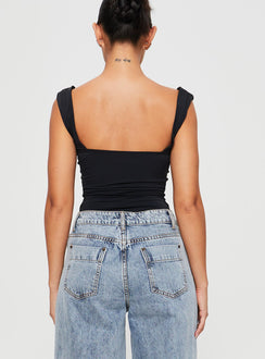 back view of model wearing Princess Polly Weller Bodysuit Black Sleeveless 