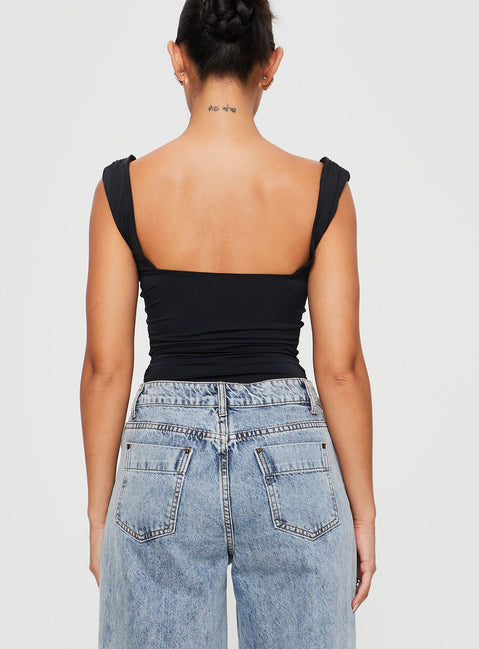 back view of model wearing Princess Polly Weller Bodysuit Black Sleeveless 