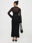 back view of model wearing Princess Polly Colombo Maxi Skirt Black Maxi 