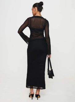 back view of model wearing Princess Polly Colombo Maxi Skirt Black Maxi 