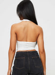 back view of model wearing Princess Polly Gratten Lace High Neck Top White Sleeveless High Neck 