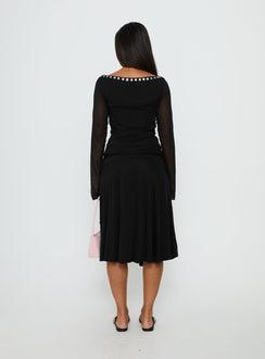 back view of model wearing Princess Polly Joaney Tie Side Jersey Midi Skirt Black Midi Skirts 