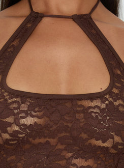 Janais Lace Tie Neck Top Chocolate