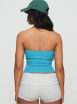 back view of model wearing Princess Polly Baseline Strapless Rib Top Blue Sleeveless straight 