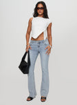 front view of model wearing Princess Polly Bethany Bootleg Low Rise Jeans Light Wash Low Rise Jeans 