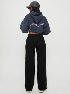 back view of model wearing Princess Polly Ascenda Straight Leg Track Pant Black High Waisted Pants 