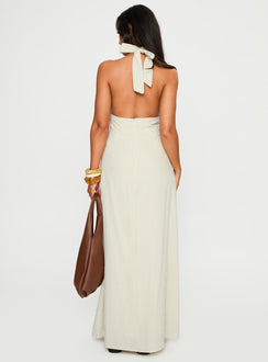 back view of model wearing Princess Polly Caralyn Halter Maxi Dress Multi Stripe Plunger 