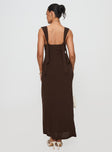 back view of model wearing Princess Polly Steward Maxi Dress Chocolate Plunger 