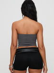 back view of model wearing Princess Polly Santa Clara Strapless Top Black Sleeveless straight 