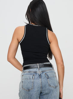 back view of model wearing Princess Polly Dazzling Tank Top Black Sleeveless Crew Neck 