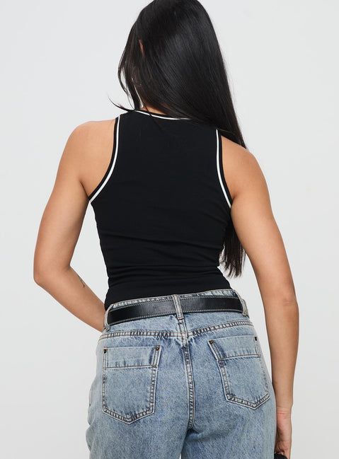 back view of model wearing Princess Polly Dazzling Tank Top Black Sleeveless Crew Neck 