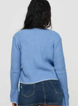 back view of model wearing Princess Polly Jaimee Tie Up Knit Top Blue 