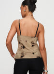 back view of model wearing Princess Polly Evaa Top Beige Sleeveless Plunger 