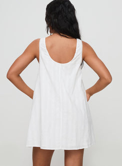 back view of model wearing Princess Polly Antiquity Swing Mini Dress White V-Neck 