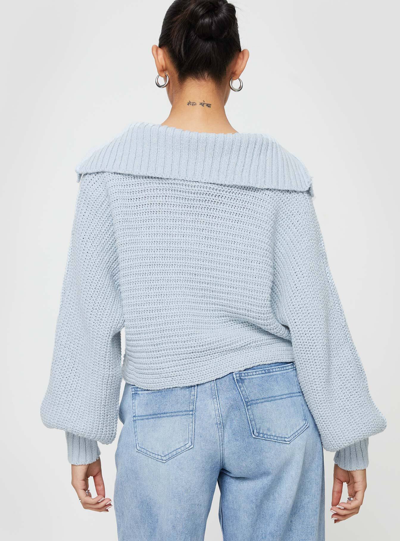 Wester Ribbed Sweater Blue Princess Polly  Cropped 