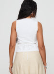 back view of model wearing Princess Polly Anabeth Top White Sleeveless V-Neck 