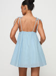 back view of model wearing Princess Polly Pavlos Mini Dress Light Blue Plunger 