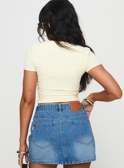 back view of model wearing Princess Polly Back In Time Short Sleeve Top Cream Short Sleeves Square Neck 